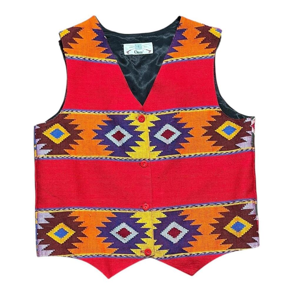 Vintage Orvis Vest Red Multicolored Southwest Waistcoat